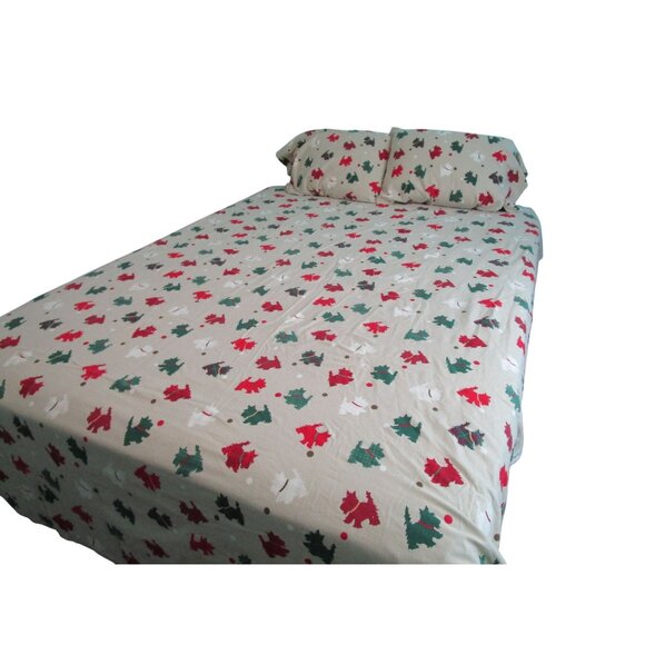 Martha Stewart Collection Queen Flannel Sheet Set Christmas Plaid Scotty Dog - Picture 11 of 16